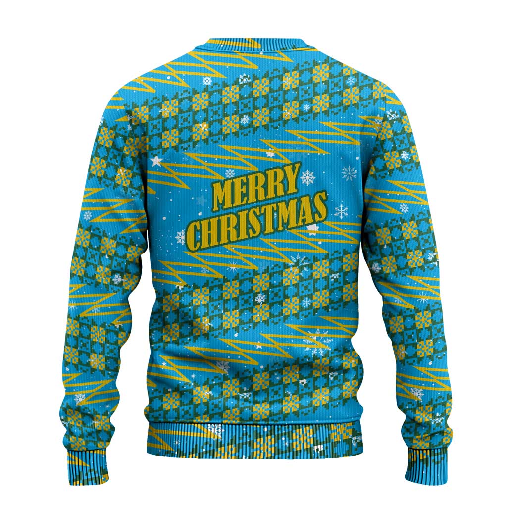 Rwanda Christmas Ugly Christmas Sweater with Blue-Yellow Pattern, Festive Geometric Motifs, and Bold Typography - Wonder Print Shop