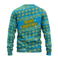 Rwanda Christmas Ugly Christmas Sweater with Blue-Yellow Pattern, Festive Geometric Motifs, and Bold Typography - Wonder Print Shop