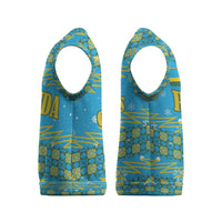 Rwanda Christmas Knitted V-Neck Vest with Blue-Yellow Pattern, Festive Geometric Motifs, and Bold Typography - Wonder Print Shop