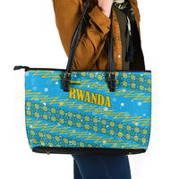 Rwanda Christmas Leather Tote Bag with Blue-Yellow Pattern, Festive Geometric Motifs, and Bold Typography - Wonder Print Shop