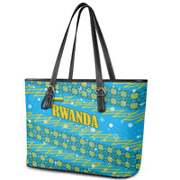 Rwanda Christmas Leather Tote Bag with Blue-Yellow Pattern, Festive Geometric Motifs, and Bold Typography - Wonder Print Shop