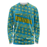 Rwanda Christmas Long Sleeve Shirt with Blue-Yellow Pattern, Festive Geometric Motifs, and Bold Typography - Wonder Print Shop