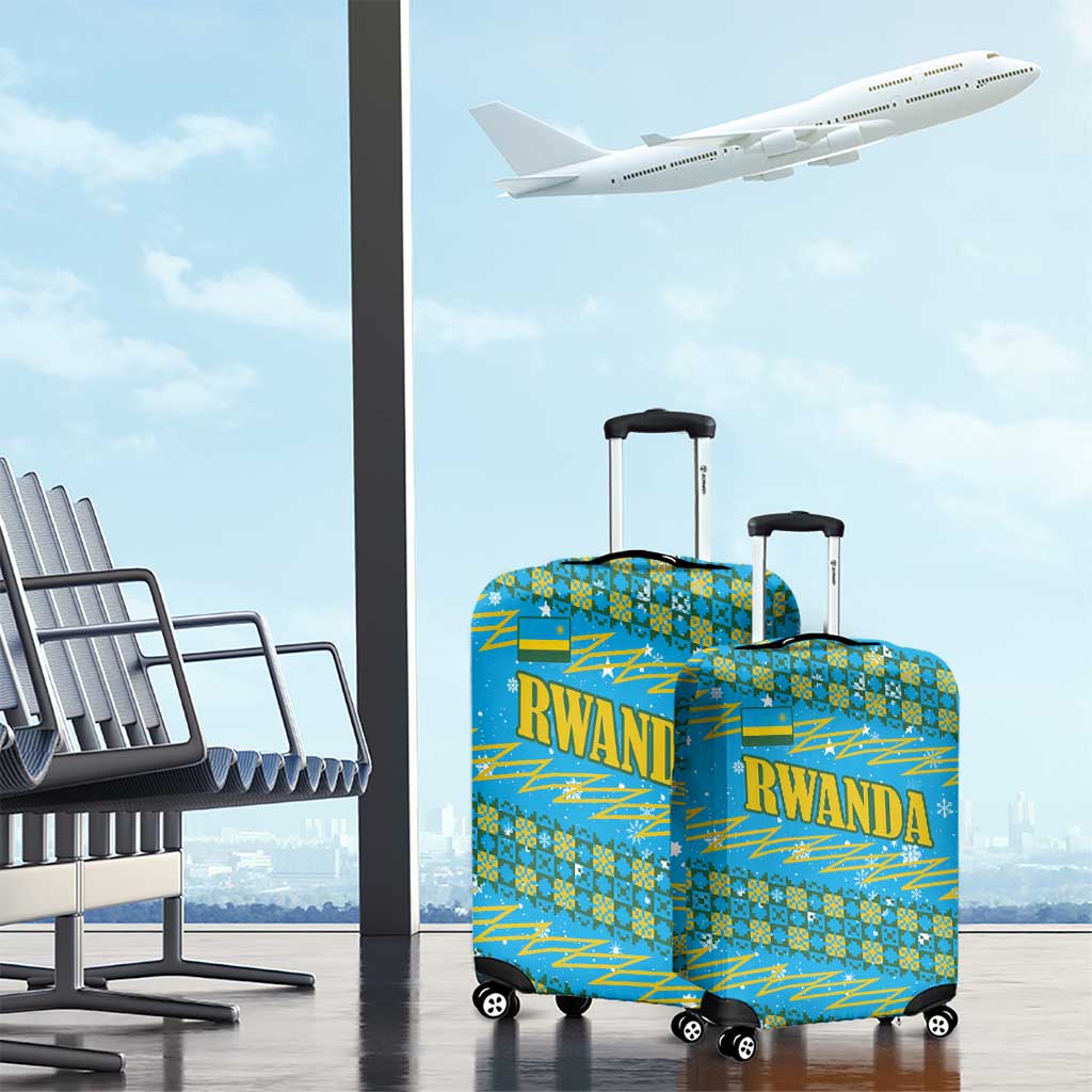 Rwanda Christmas Luggage Cover with Blue-Yellow Pattern, Festive Geometric Motifs, and Bold Typography - Wonder Print Shop