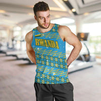 Rwanda Christmas Men Tank Top with Blue-Yellow Pattern, Festive Geometric Motifs, and Bold Typography - Wonder Print Shop
