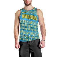 Rwanda Christmas Men Tank Top with Blue-Yellow Pattern, Festive Geometric Motifs, and Bold Typography - Wonder Print Shop