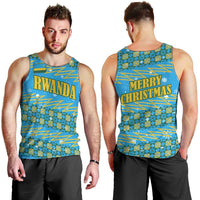 Rwanda Christmas Men Tank Top with Blue-Yellow Pattern, Festive Geometric Motifs, and Bold Typography - Wonder Print Shop