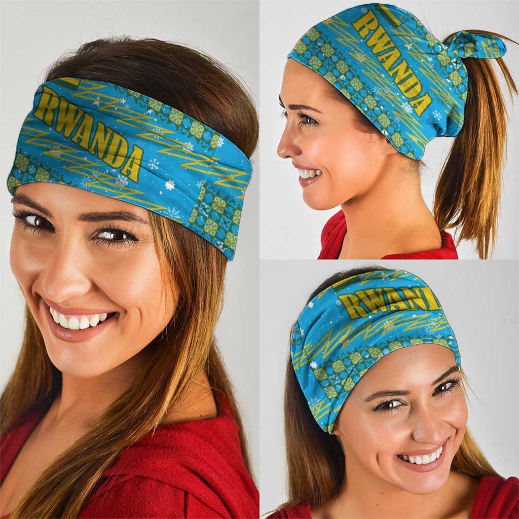 Rwanda Christmas Neck Gaiter with Blue-Yellow Pattern, Festive Geometric Motifs, and Bold Typography - Wonder Print Shop