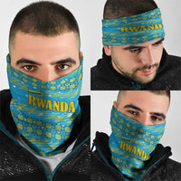 Rwanda Christmas Neck Gaiter with Blue-Yellow Pattern, Festive Geometric Motifs, and Bold Typography - Wonder Print Shop