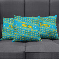 Rwanda Christmas Pillow Cover with Blue-Yellow Pattern, Festive Geometric Motifs, and Bold Typography - Wonder Print Shop