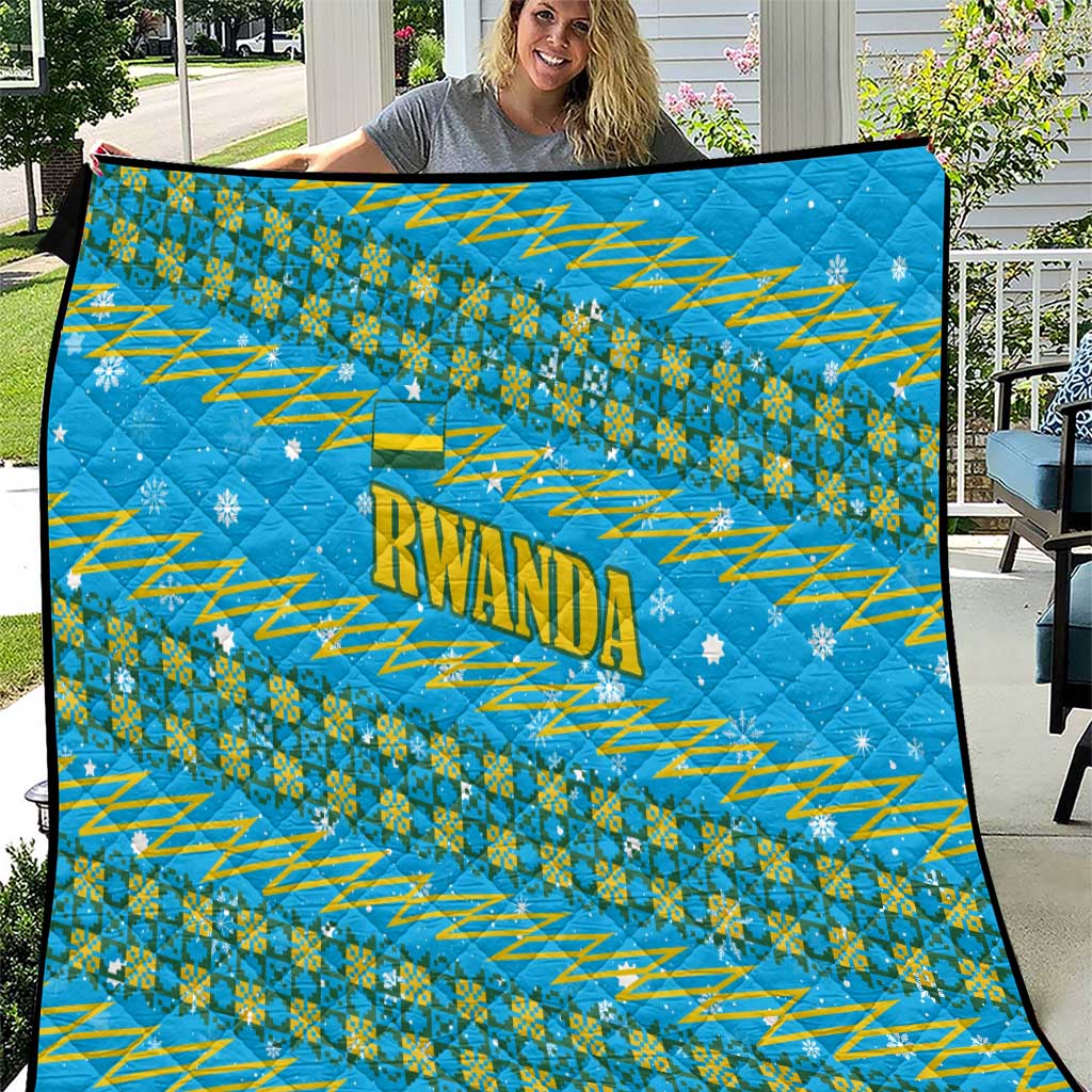 Rwanda Christmas Quilt with Blue-Yellow Pattern, Festive Geometric Motifs, and Bold Typography - Wonder Print Shop