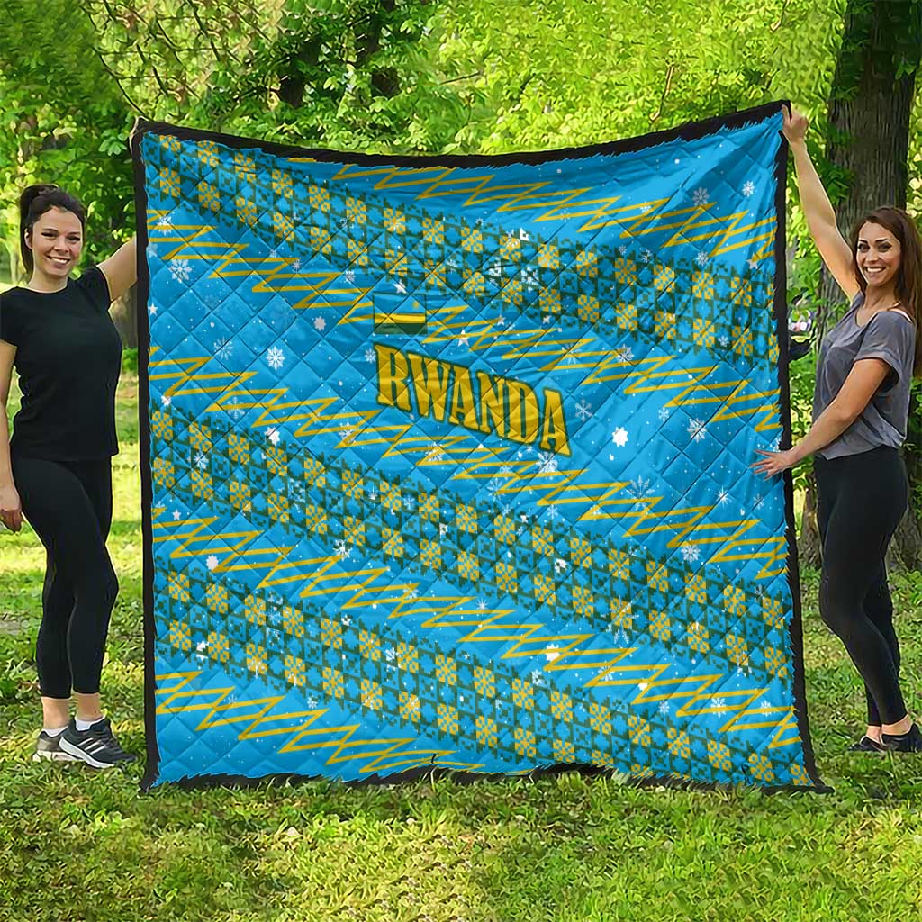 Rwanda Christmas Quilt with Blue-Yellow Pattern, Festive Geometric Motifs, and Bold Typography - Wonder Print Shop