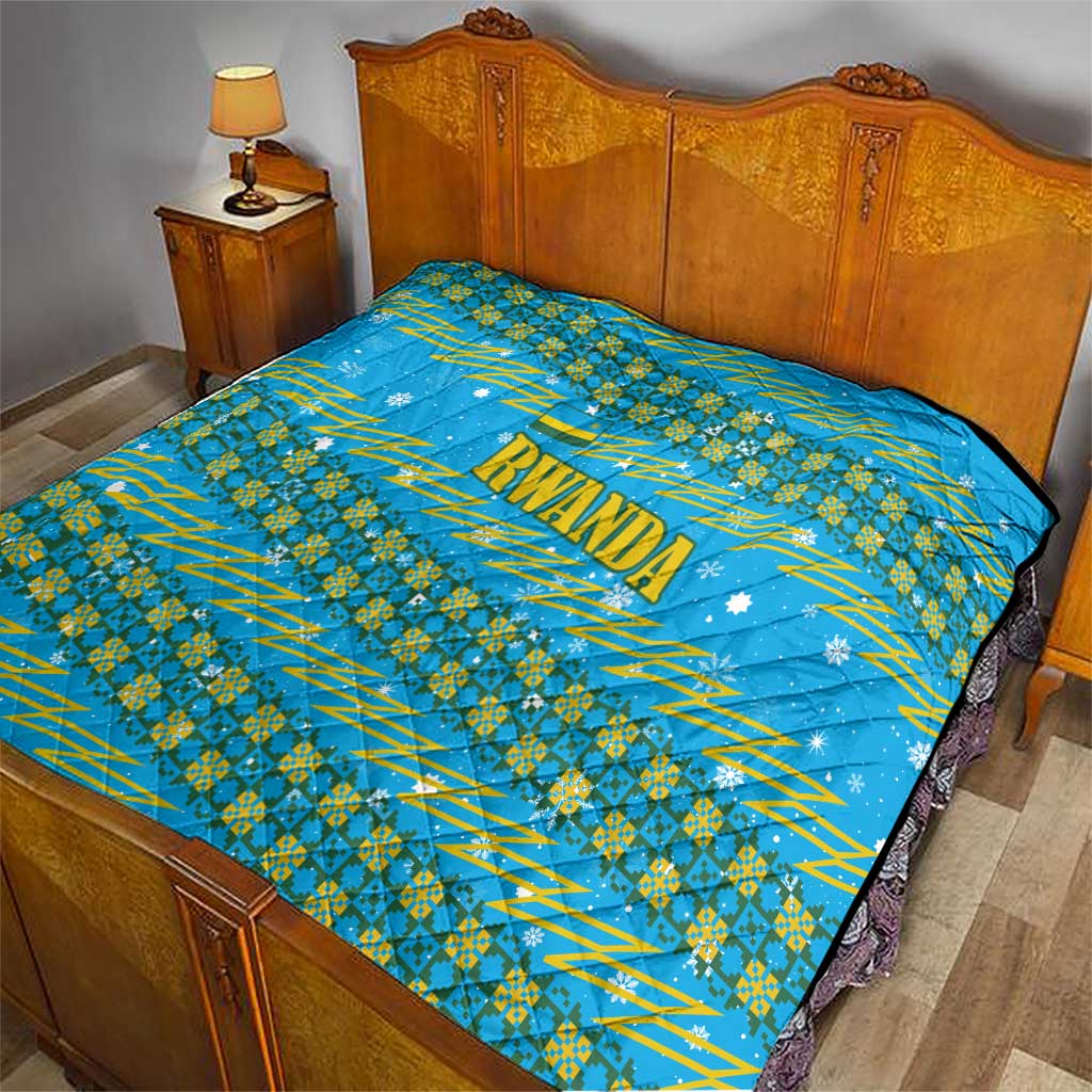 Rwanda Christmas Quilt with Blue-Yellow Pattern, Festive Geometric Motifs, and Bold Typography - Wonder Print Shop
