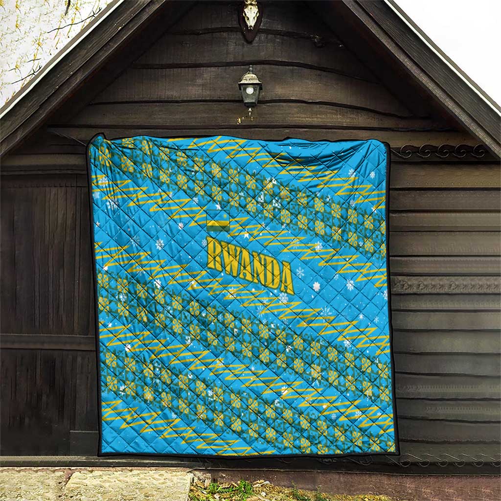 Rwanda Christmas Quilt with Blue-Yellow Pattern, Festive Geometric Motifs, and Bold Typography - Wonder Print Shop
