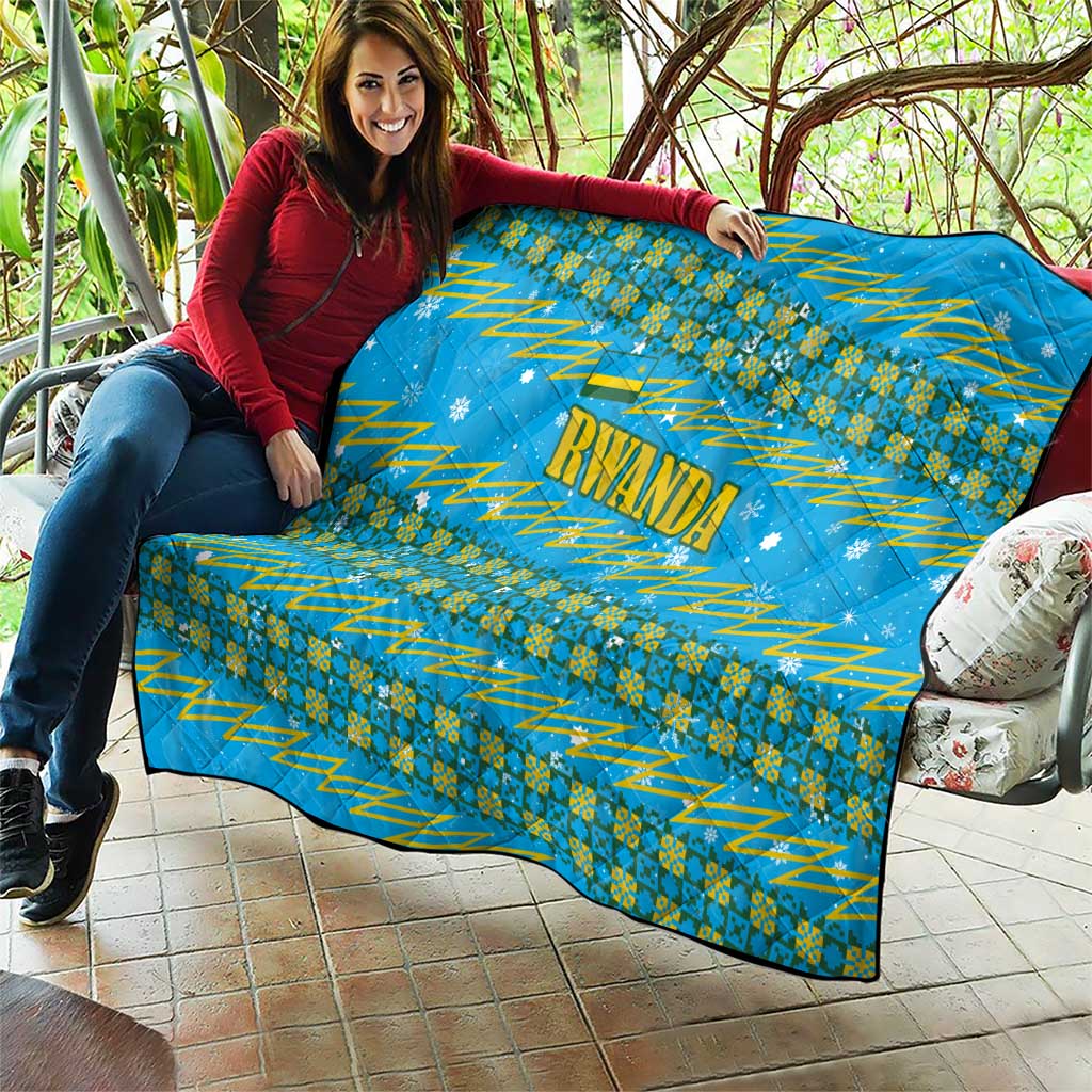 Rwanda Christmas Quilt with Blue-Yellow Pattern, Festive Geometric Motifs, and Bold Typography - Wonder Print Shop