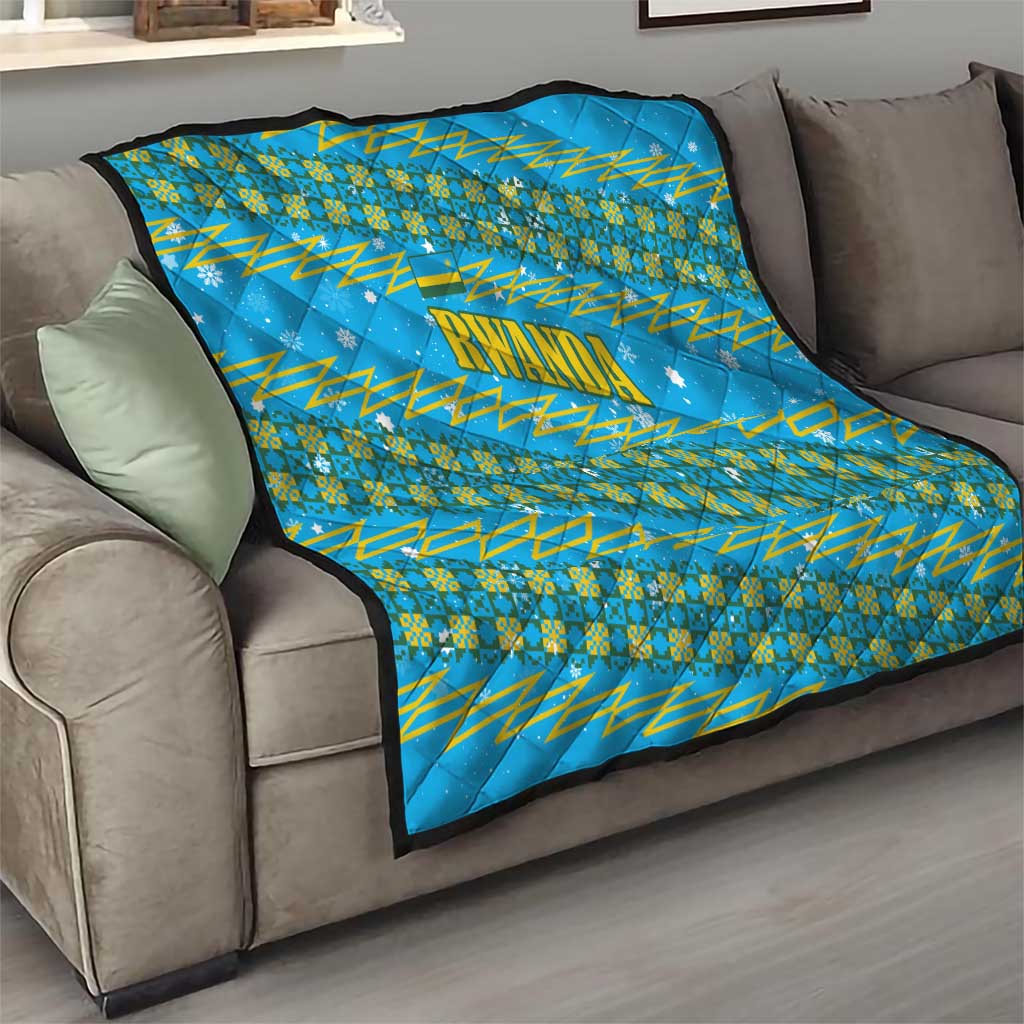 Rwanda Christmas Quilt with Blue-Yellow Pattern, Festive Geometric Motifs, and Bold Typography - Wonder Print Shop