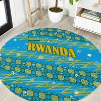 Rwanda Christmas Round Carpet with Blue-Yellow Pattern, Festive Geometric Motifs, and Bold Typography - Wonder Print Shop