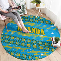 Rwanda Christmas Round Carpet with Blue-Yellow Pattern, Festive Geometric Motifs, and Bold Typography - Wonder Print Shop