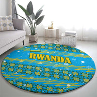 Rwanda Christmas Round Carpet with Blue-Yellow Pattern, Festive Geometric Motifs, and Bold Typography - Wonder Print Shop