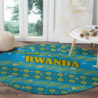 Rwanda Christmas Round Carpet with Blue-Yellow Pattern, Festive Geometric Motifs, and Bold Typography - Wonder Print Shop