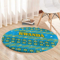 Rwanda Christmas Round Carpet with Blue-Yellow Pattern, Festive Geometric Motifs, and Bold Typography - Wonder Print Shop