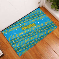 Rwanda Christmas Rubber Doormat with Blue-Yellow Pattern, Festive Geometric Motifs, and Bold Typography - Wonder Print Shop