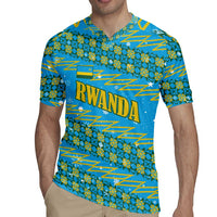 Rwanda Christmas Rugby Jersey with Blue-Yellow Pattern, Festive Geometric Motifs, and Bold Typography - Wonder Print Shop