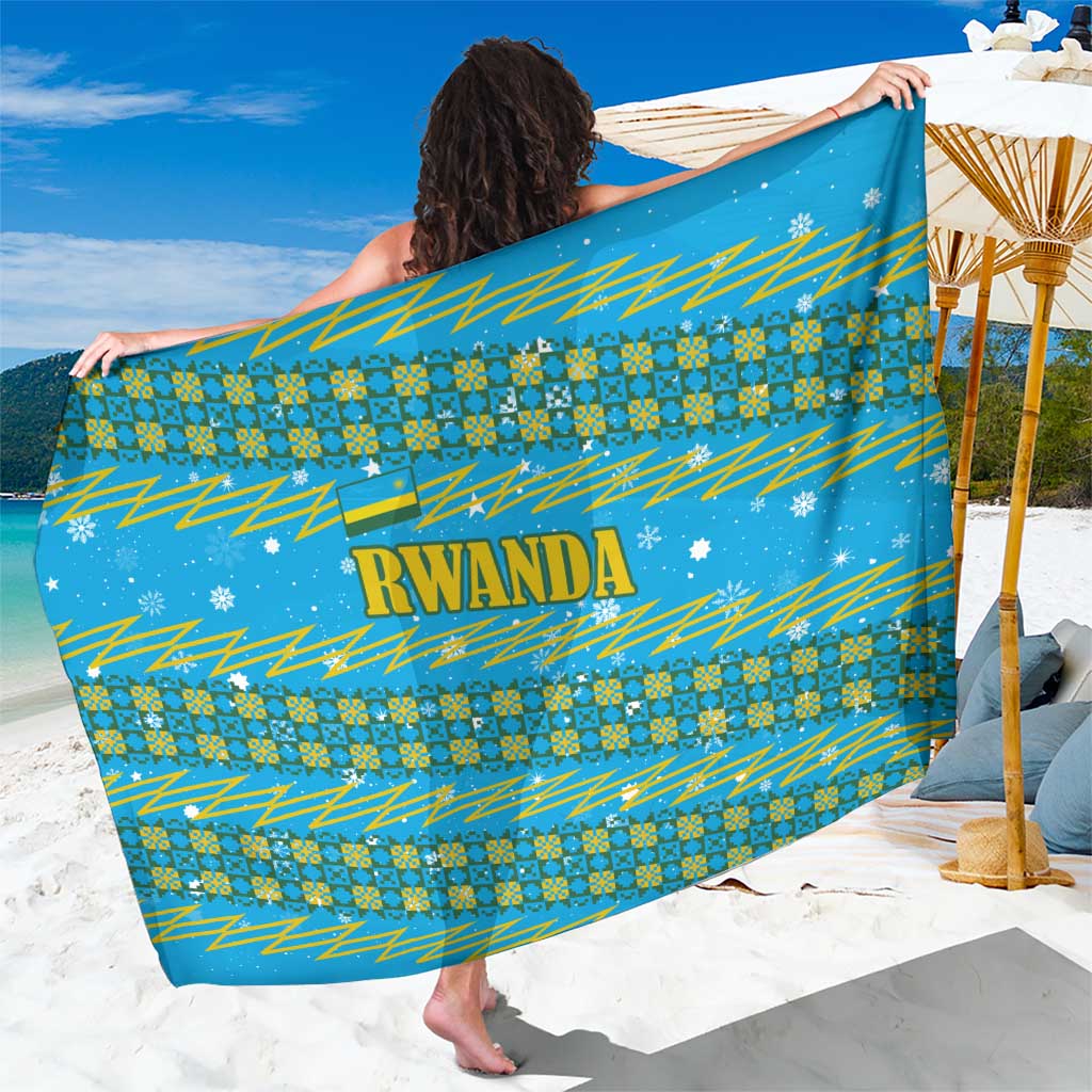 Rwanda Christmas Sarong with Blue-Yellow Pattern, Festive Geometric Motifs, and Bold Typography - Wonder Print Shop