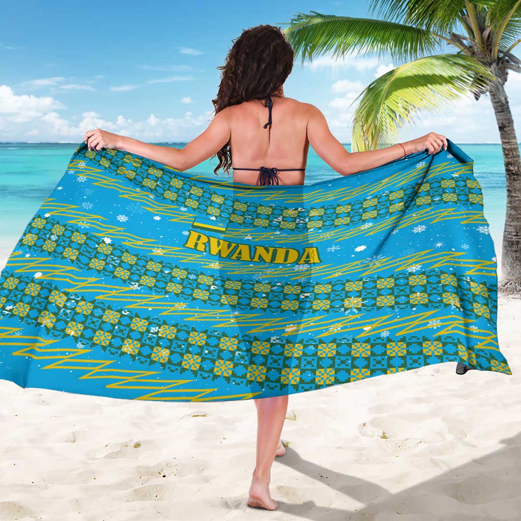 Rwanda Christmas Sarong with Blue-Yellow Pattern, Festive Geometric Motifs, and Bold Typography - Wonder Print Shop
