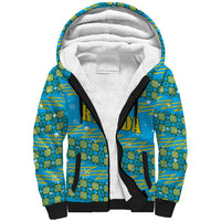 Rwanda Christmas Sherpa Hoodie with Blue-Yellow Pattern, Festive Geometric Motifs, and Bold Typography - Wonder Print Shop