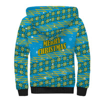 Rwanda Christmas Sherpa Hoodie with Blue-Yellow Pattern, Festive Geometric Motifs, and Bold Typography - Wonder Print Shop