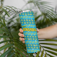 Rwanda Christmas Skinny Tumbler with Blue-Yellow Pattern, Festive Geometric Motifs, and Bold Typography - Wonder Print Shop