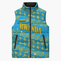 Rwanda Christmas Sleeveless Puffer Jacket with Blue-Yellow Pattern, Festive Geometric Motifs, and Bold Typography - Wonder Print Shop