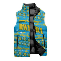 Rwanda Christmas Sleeveless Puffer Jacket with Blue-Yellow Pattern, Festive Geometric Motifs, and Bold Typography - Wonder Print Shop
