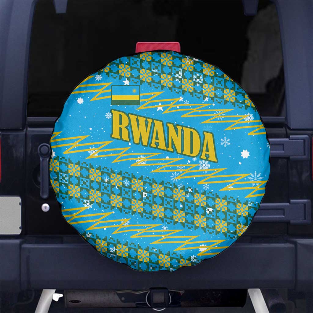 Rwanda Christmas Spare Tire Cover with Blue-Yellow Pattern, Festive Geometric Motifs, and Bold Typography - Wonder Print Shop