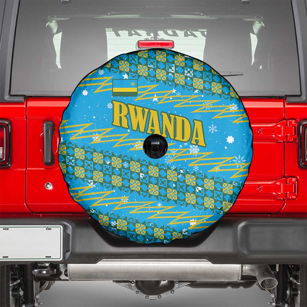Rwanda Christmas Spare Tire Cover with Blue-Yellow Pattern, Festive Geometric Motifs, and Bold Typography - Wonder Print Shop