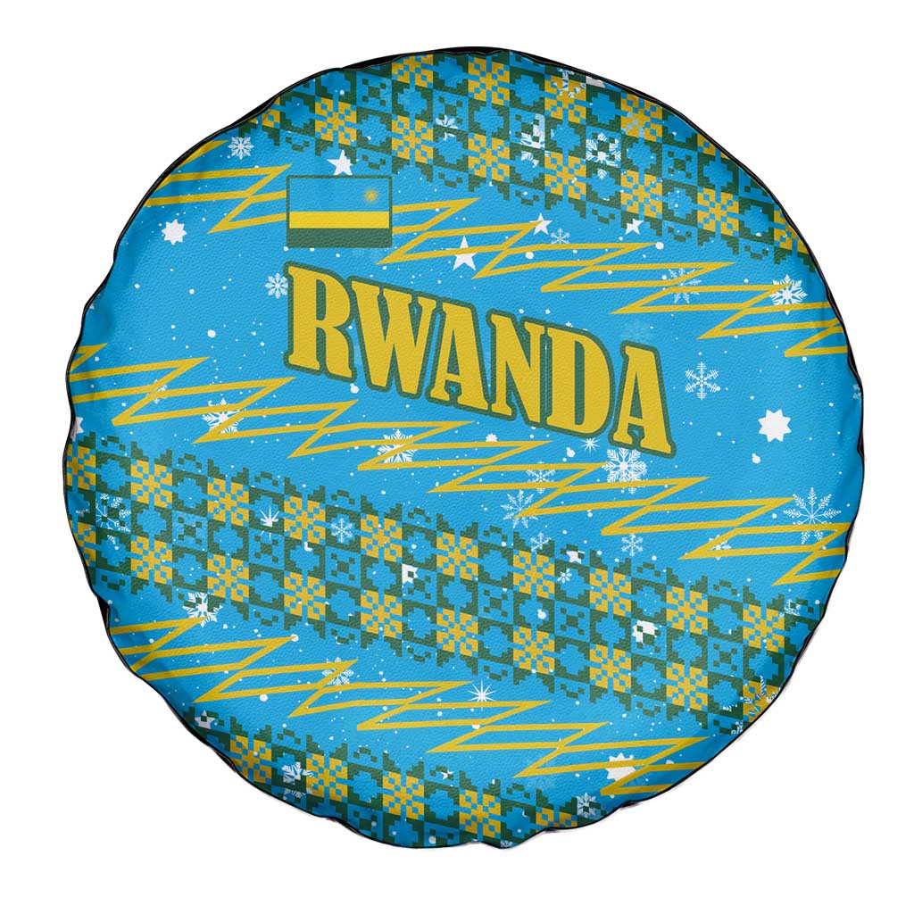 Rwanda Christmas Spare Tire Cover with Blue-Yellow Pattern, Festive Geometric Motifs, and Bold Typography - Wonder Print Shop