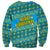 Rwanda Christmas Sweatshirt with Blue-Yellow Pattern, Festive Geometric Motifs, and Bold Typography - Wonder Print Shop