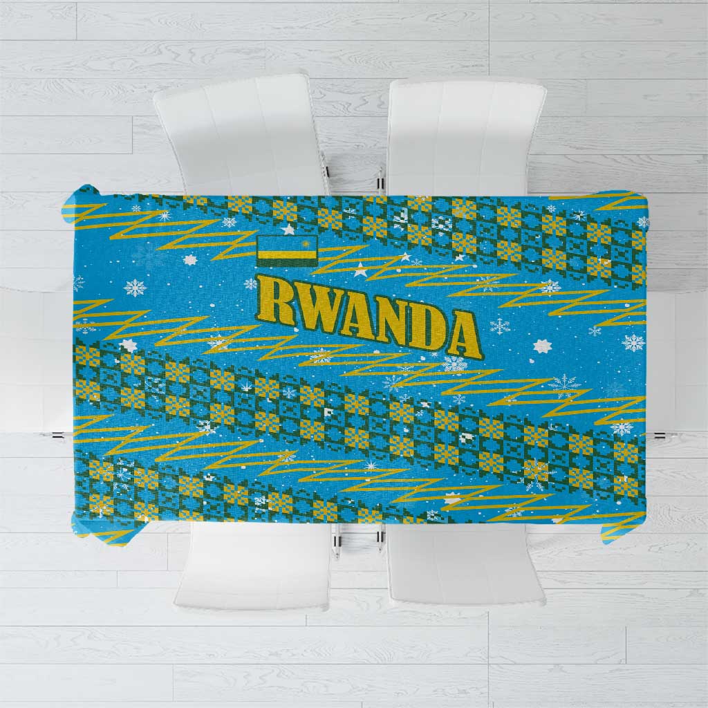 Rwanda Christmas Tablecloth with Blue-Yellow Pattern, Festive Geometric Motifs, and Bold Typography - Wonder Print Shop