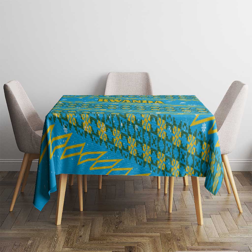 Rwanda Christmas Tablecloth with Blue-Yellow Pattern, Festive Geometric Motifs, and Bold Typography - Wonder Print Shop