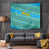 Rwanda Christmas Tapestry with Blue-Yellow Pattern, Festive Geometric Motifs, and Bold Typography - Wonder Print Shop