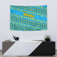 Rwanda Christmas Tapestry with Blue-Yellow Pattern, Festive Geometric Motifs, and Bold Typography - Wonder Print Shop