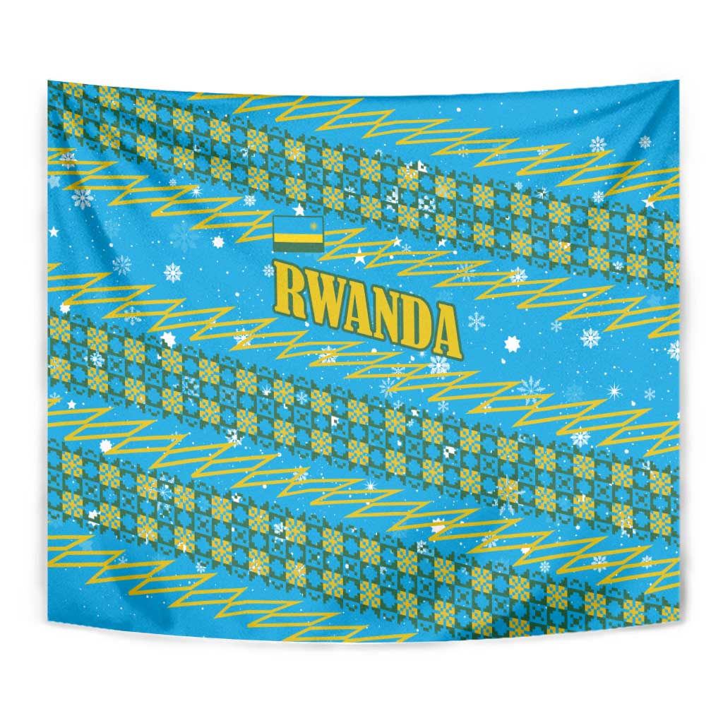 Rwanda Christmas Tapestry with Blue-Yellow Pattern, Festive Geometric Motifs, and Bold Typography - Wonder Print Shop