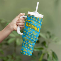 Rwanda Christmas Tumbler With Handle with Blue-Yellow Pattern, Festive Geometric Motifs, and Bold Typography - Wonder Print Shop