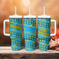 Rwanda Christmas Tumbler With Handle with Blue-Yellow Pattern, Festive Geometric Motifs, and Bold Typography - Wonder Print Shop