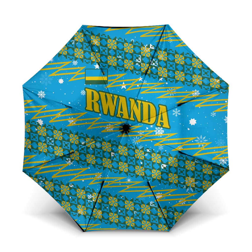 Rwanda Christmas Umbrella with Blue-Yellow Pattern, Festive Geometric Motifs, and Bold Typography - Wonder Print Shop