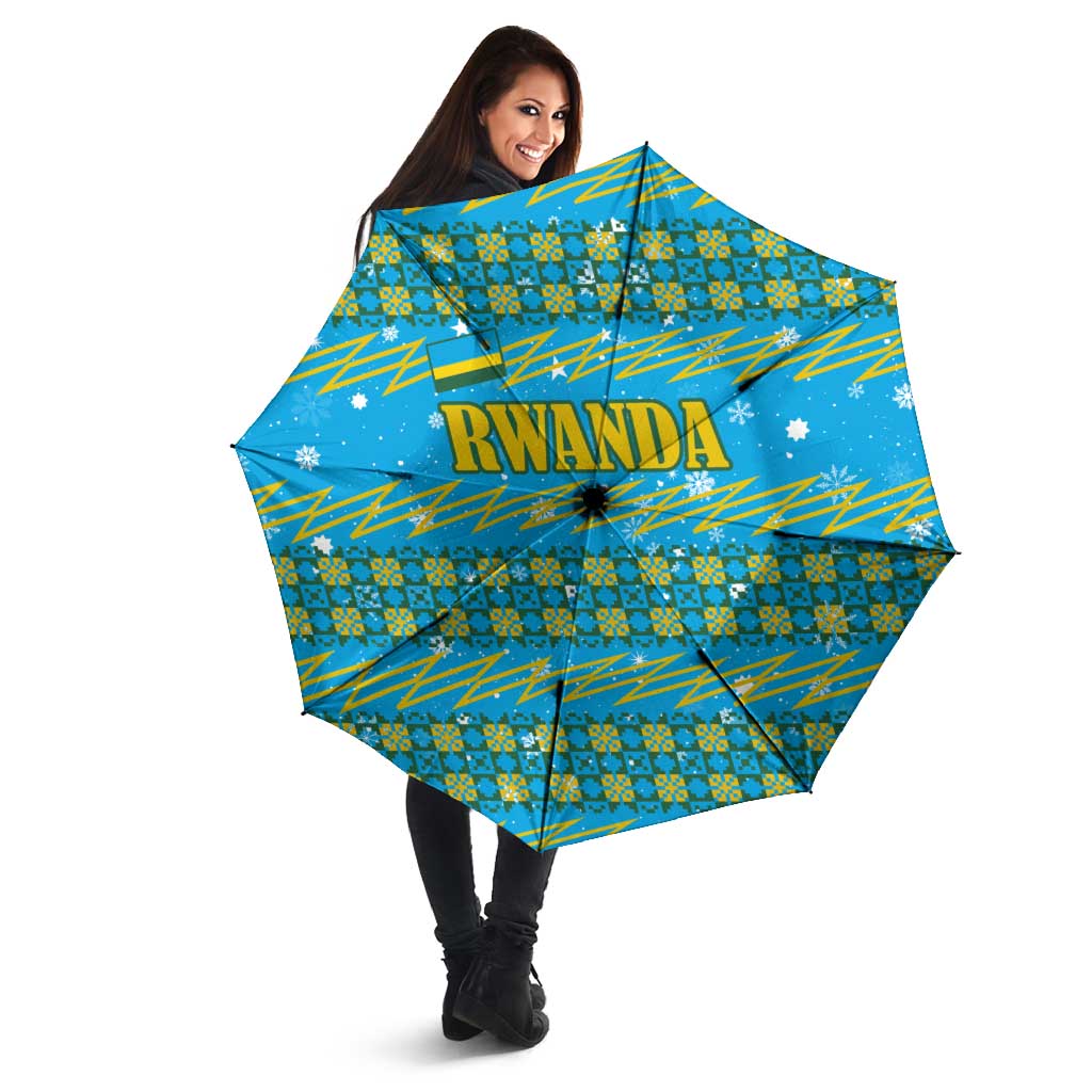 Rwanda Christmas Umbrella with Blue-Yellow Pattern, Festive Geometric Motifs, and Bold Typography - Wonder Print Shop