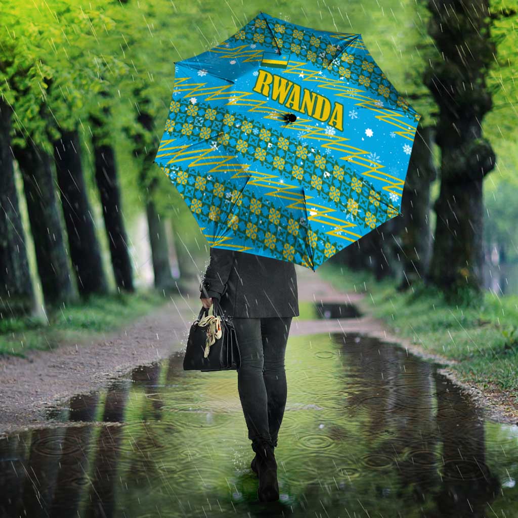 Rwanda Christmas Umbrella with Blue-Yellow Pattern, Festive Geometric Motifs, and Bold Typography - Wonder Print Shop