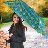 Rwanda Christmas Umbrella with Blue-Yellow Pattern, Festive Geometric Motifs, and Bold Typography - Wonder Print Shop