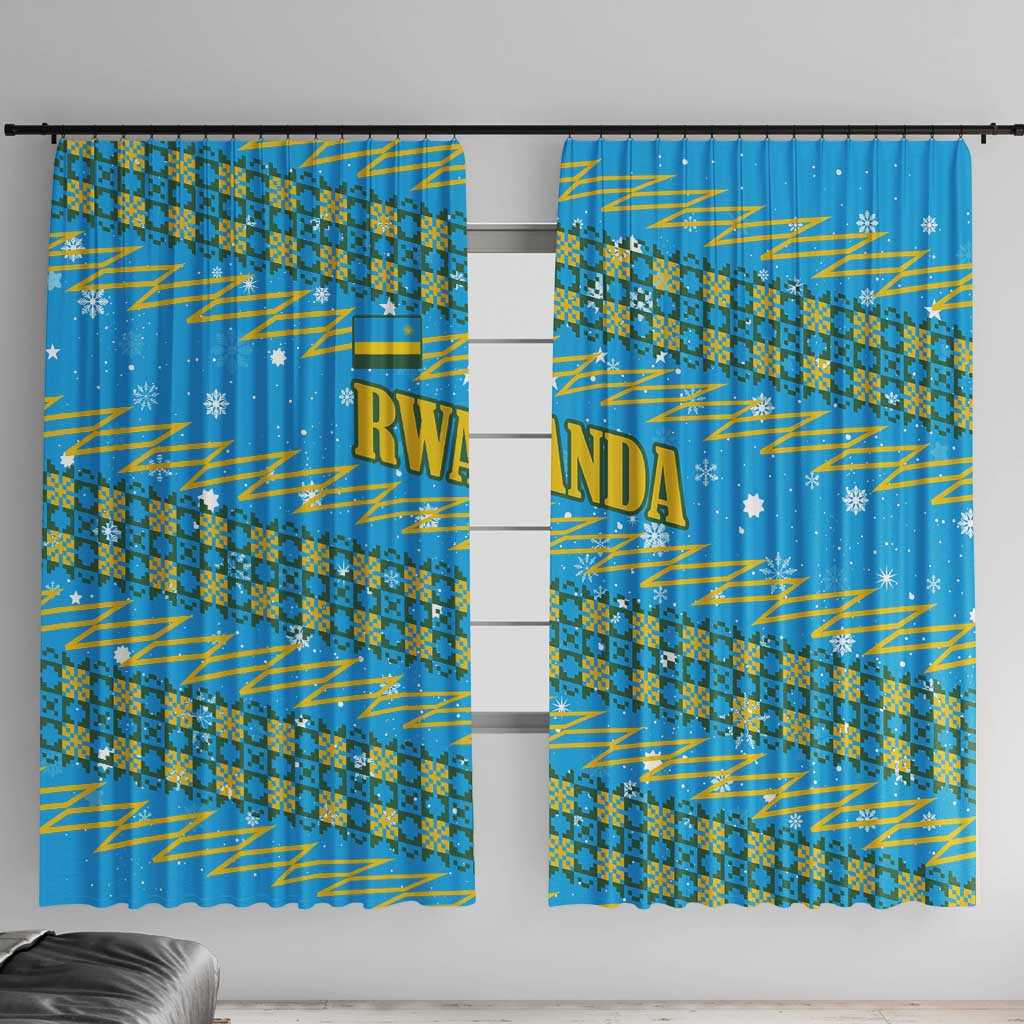 Rwanda Christmas Window Curtain with Blue-Yellow Pattern, Festive Geometric Motifs, and Bold Typography - Wonder Print Shop