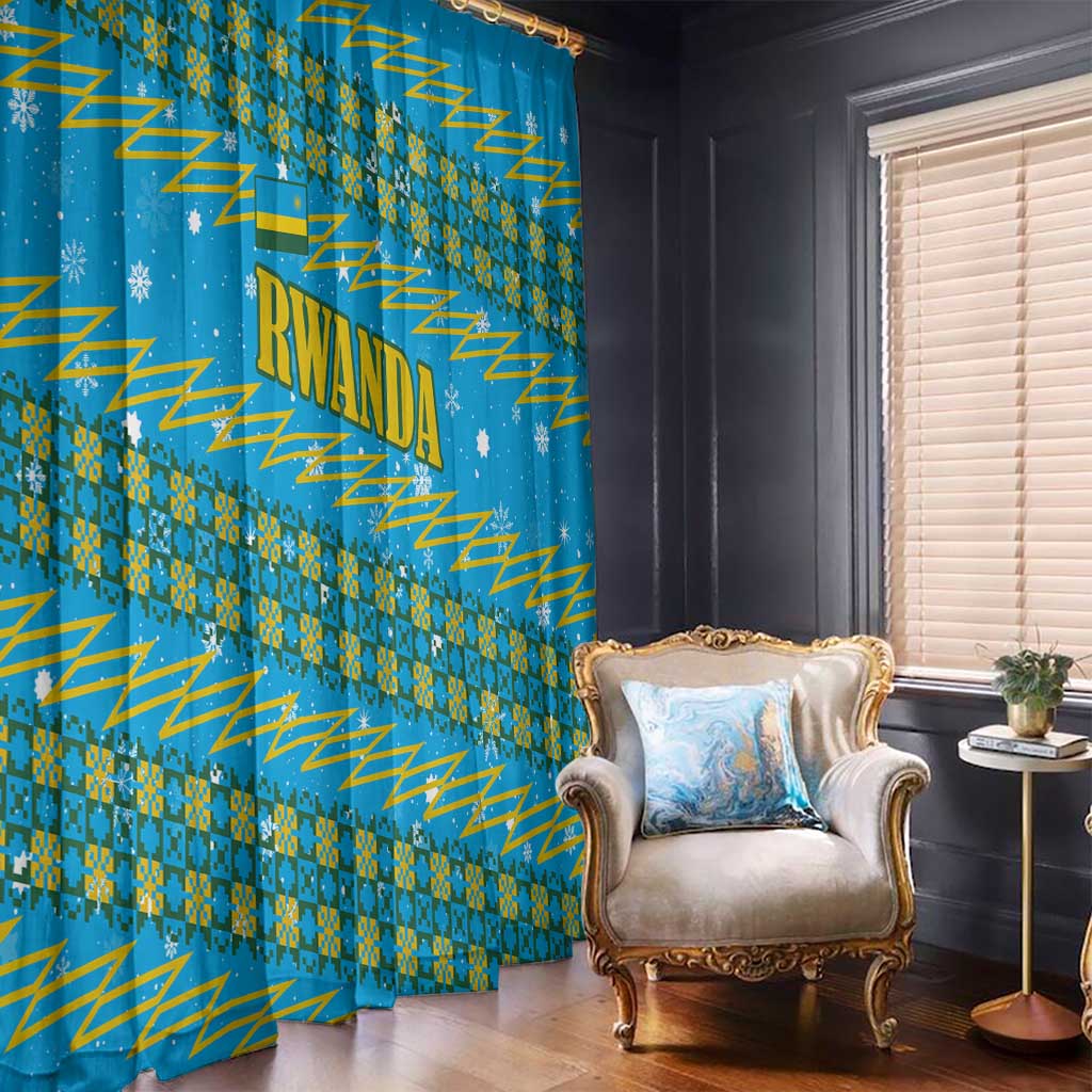 Rwanda Christmas Window Curtain with Blue-Yellow Pattern, Festive Geometric Motifs, and Bold Typography - Wonder Print Shop